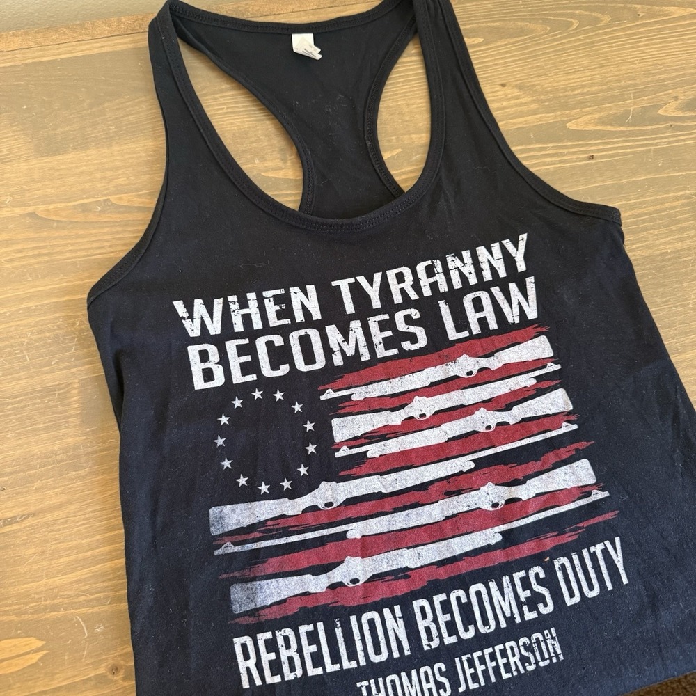 Ideal T Womens Small Thomas Jefferson Rifles Patriotic Racerback Tank Top